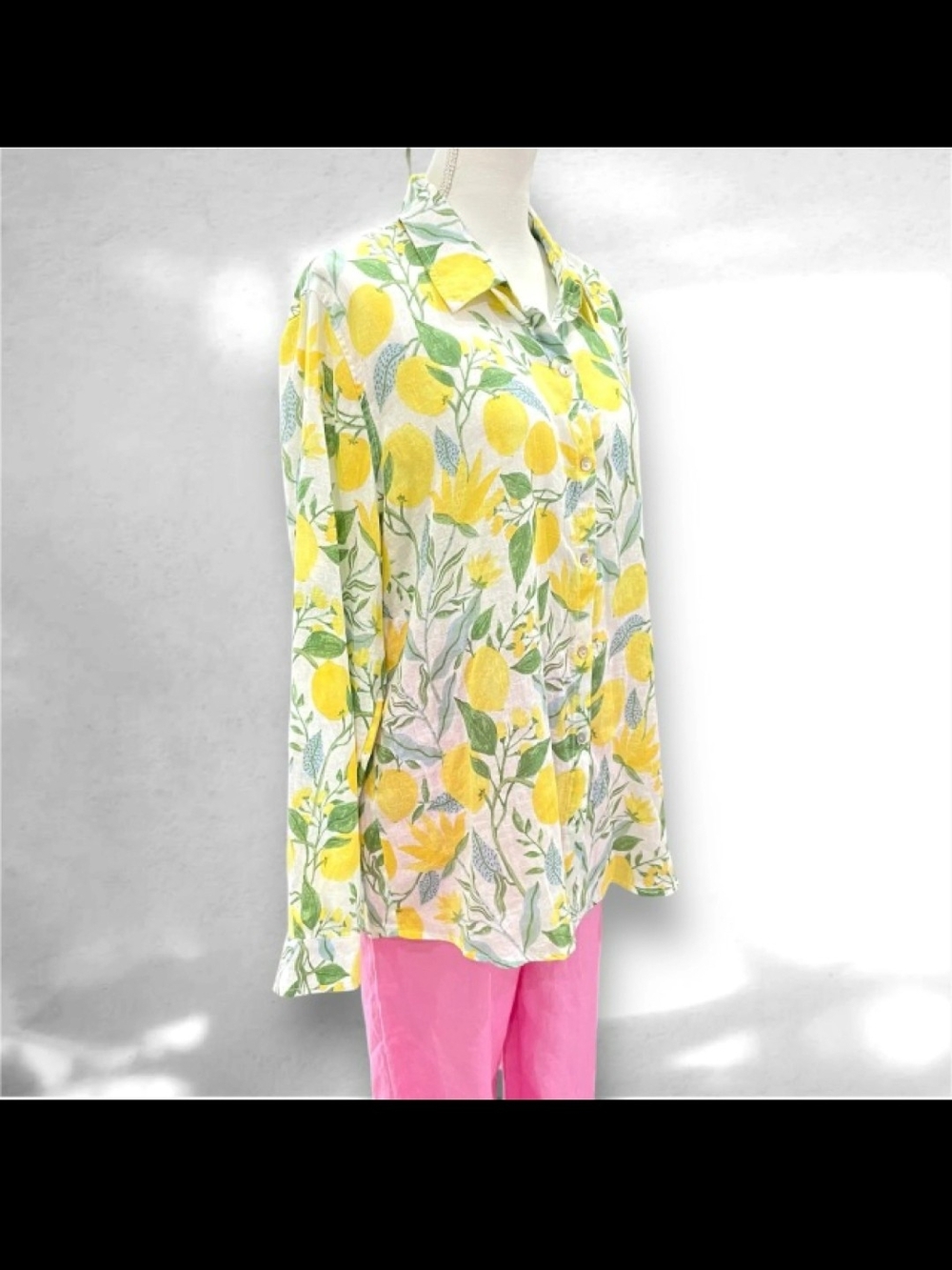 Martha Stewart Lemon Linen Shirt in Yellow & Green - Picture 3 of 6